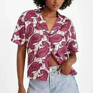 Express Pink Paisley Button-Up Blouse